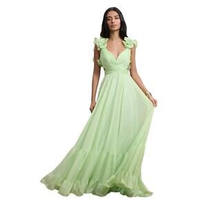 Mac Duggal Women's Green Indy A-Line Ruffled Back-Lace Chiffon Gown Size 2 NWT